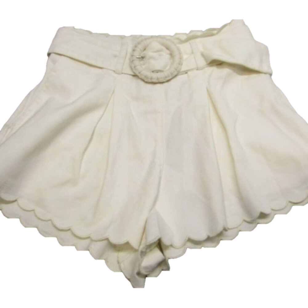 FARM Rio Cream Scalloped Hem Belted Shorts with Braided Buckle